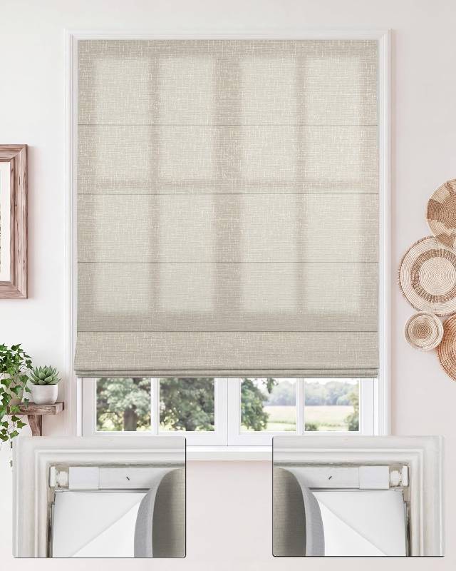 lot 431541 image: No Drill Roman Shades,70  Blackout-Beige,44 W x 72 H