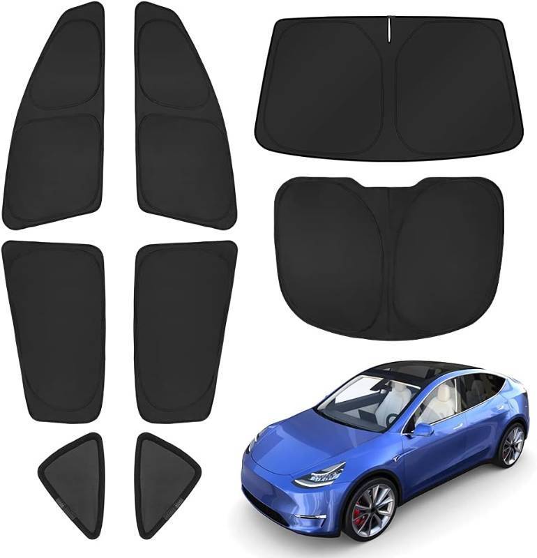 lot 431545 image: T TGBROS Windshield Sun Shade for Tesla Model Y 2020-2024(Not for Juniper) Car Window Shades Thicken UV Block and Blackout Privacy Foldable Sunshades 8PCS Keep Cool Sun Visor Covers