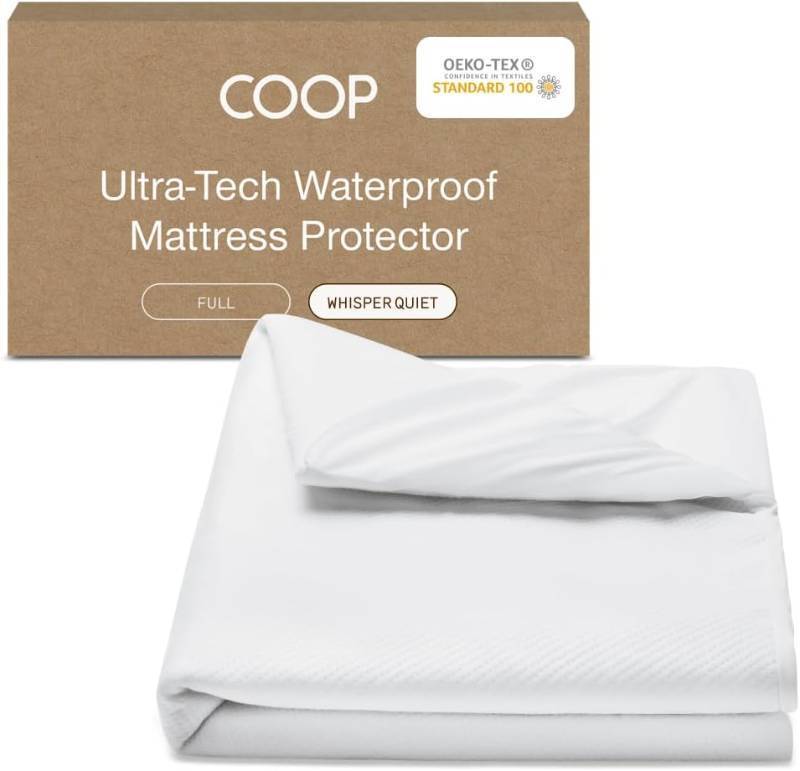 lot 242253 image: Coop Home Goods Ultra-Tech Waterproof Mattress Protector Full, Smooth Top Mattress Pad, Waterproof Cover, Up to 18 Inches Deep, Machine Washable, Noiseless Comfort, Full (54x75)