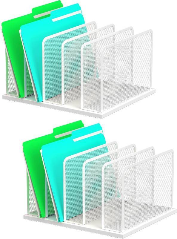 lot 442184 image: Kuntine.B 5-Section Upright Desk File Organizer White 2 Pack