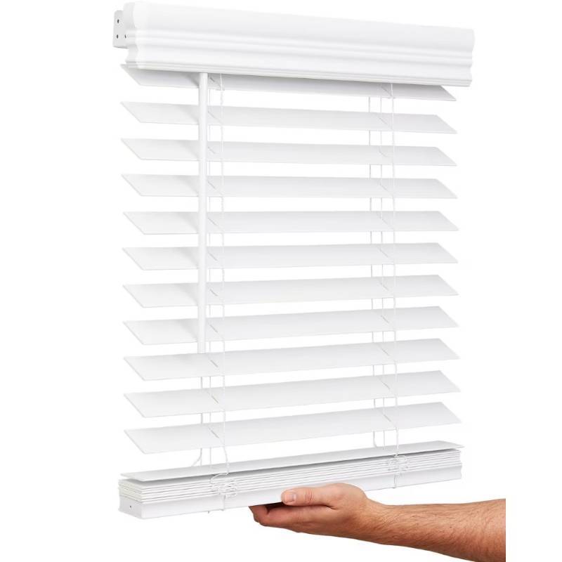 lot 442194 image: Lotus & Windoware Cordless 2 Faux Wood Room Darkening Horizontal Blind, 22 W x 60 L, Bright White, Smooth