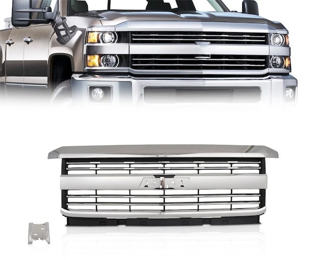lot 371324 image: Retails for $221 Fit Chevy Silverado 2500 HD 3500 HD 2015-2019 Front Grille Assembly Chrome Grill