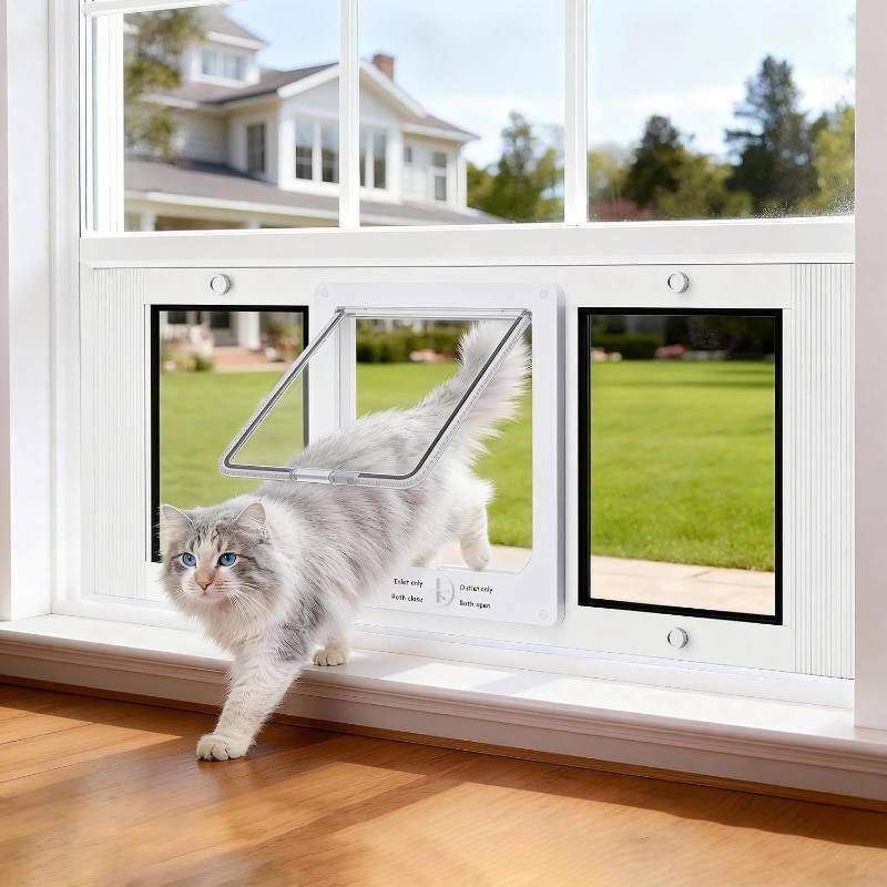 lot 401562 image: Quick-Fit Cat Door for Window of 27-32 Adjustable Width with Magnetic Auto Closure, Aluminum Frame Pet Door for Window Insert, Suitable for Most Medium Cats & Small Dogs (M 27-32)