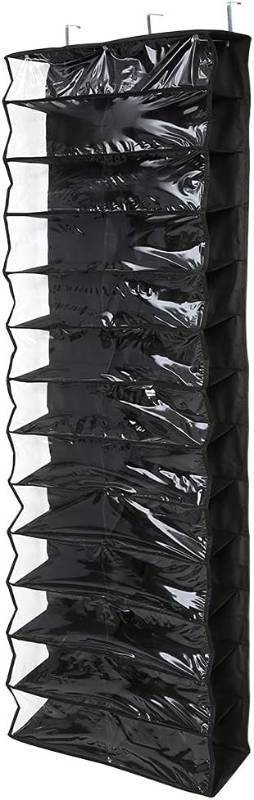 lot 401583 image: JEOZBM Hanging Shoe Organizer, 26 Pockets Folding Hanging Door Closet, Over The Door Shoe Organizer, Hanging Storage Shelf for Shoes, Sneakers(56CM-Black)
