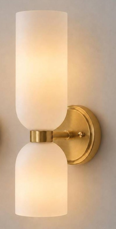lot 311590 image: Retails for $130 Bathroom Wall Sconces Set of One - Gold Milk Glass Dimmable Light Fixture