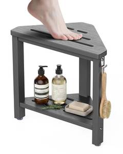 lot 1835 image: Felasiay Corner Shower Foot Rest Stool, 15 Inch, HDPE, Gray