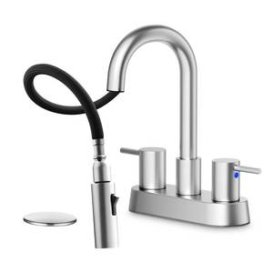 lot 1876 image: NOHALIPY Brushed Nickel Two Handle Bathroom Faucet with Pull Out Sprayer