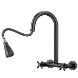 lot 1878 image: Hurran Wall Mount Kitchen Faucet with Pull Down Sprayer Matte Black