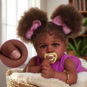 lot 1883 image: JIZHI Reborn Baby Doll 22 Inch Dark Brown Curls
