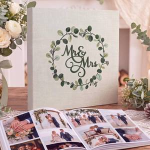 lot 1888 image: MotiMind Eucalyptus Leaf Embroidered Linen Wedding Photo Album 4x6 400 Pocket
