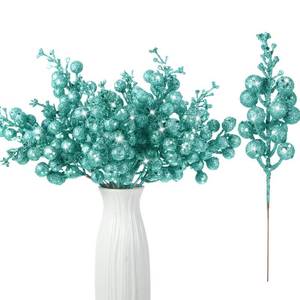 lot 1892 image: Geosar Christmas Glittered Berry Stems 36 Pcs Turquoise