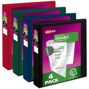lot 1895 image: Avery Durable View 3-Ring Binder 1.5 Ring 4 Pack Assorted Dark Colors