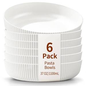 lot 1896 image: HOMQUEN Pasta Bowls Set of 6 37 oz White Shatter-Resistant Plastic Bowls