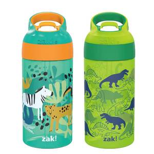 lot 2020 image: Zak Designs Kids Water Bottle 16oz with Spout Cover Dino Camo & Safari 2-Pack