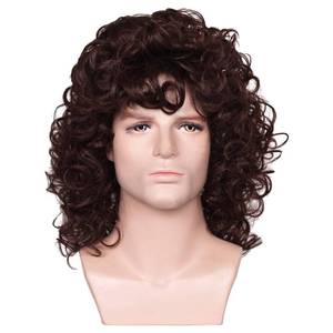 lot 2025 image: ColorGround Mens 80s Natural Curly Brown Cosplay Wig