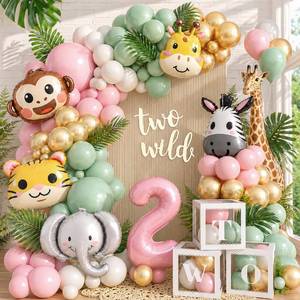 lot 2028 image: SNLN Two Wild Jungle 2nd Birthday Balloon Arch Decoration Kit 137 Pcs