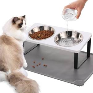 lot 2031 image: Summark Elevated Cat Bowls with Food Mat 15° Tilted Stainless Steel 2 Bowls