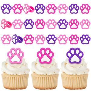 lot 2406 image: Teenyyou Silicone Dog Paw Cupcake Toppers 48 Pack 1.2 Inch Pink Purple
