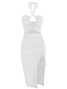 lot 2425 image: ZAFUL Womens Sleeveless Midi Halter Dress Criss Cross Cutout White Medium