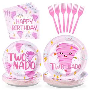 lot 2444 image: Grencian Tornado Birthday Party Tableware Set Serves 24 96 Pcs