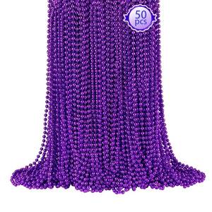 lot 2457 image: SHAOQINLIN 50 Pcs Purple Mardi Gras Bead Necklaces 33 Inch Metallic Beaded