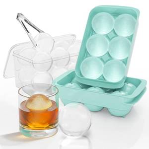 lot 2461 image: Cigorea Large Round Ice Ball Mold Set 2 Pack with Storage Bin and Tongs 1.93 In