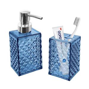 lot 2492 image: CDorigin 2 Piece Blue Bathroom Accessory Set Soap Dispenser Toothbrush Holder