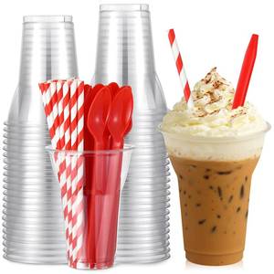 lot 5599 image: Baderke Plastic Parfait Cups 12 oz with Spoons and Straws, 50 Sets