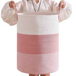 lot 5616 image: CLHMILY&Z Round Rope Laundry Basket 80L 16.5x22.5 Inch Pink