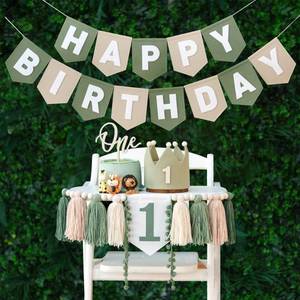 lot 5620 image: DCJHFJ Wild One Felt Green Happy Birthday Banner 1st Birthday Boy Decorations