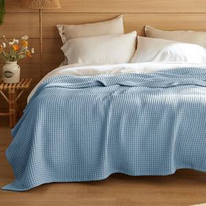 lot 5646 image: Bedsure Lightweight 100% Cotton Waffle Blanket King Dusty Blue