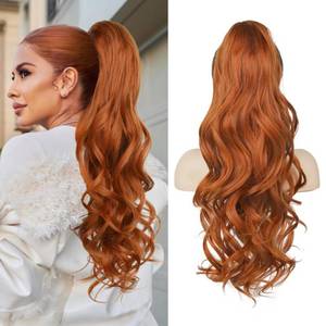 lot 5655 image: LONAI Claw Clip Ponytail Extension 24 Inch Curly Wavy Copper Red