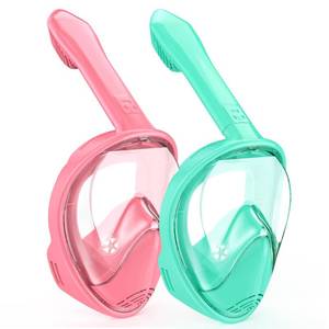 lot 6054 image: Ezire Kids Full Face Snorkel Mask Ages 2-14 with Camera Mount, Cyan Pink