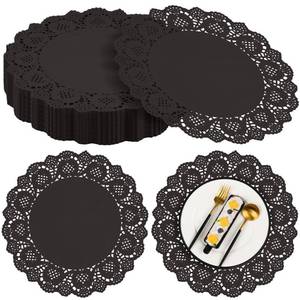 lot 6072 image: MCEAST Round Black Paper Place Mats 13.5 Inch Lace Doilies 100 Pack