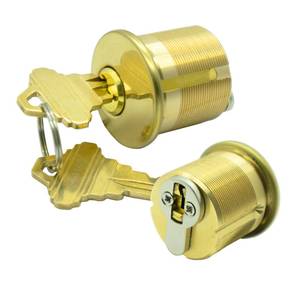 lot 6073 image: WAH YUE HING Brass Mortise Door Cylinder Lock 1-18 Inch Length 2 Pack
