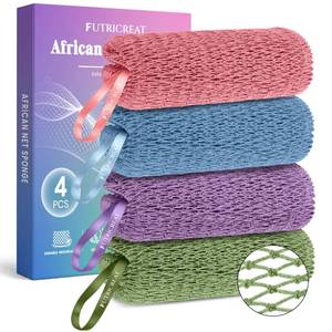 lot 6088 image: FUTRICREAT African Net Sponge Exfoliating Back Scrubber 4 Pack