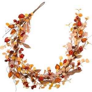 lot 6089 image: VGIA 5 Ft Artificial Fall Harvest Garland with Leaves and Pinecones