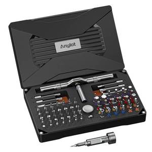 lot 6094 image: Anylot 74-in-1 Magnetic Ratchet Screwdriver Set with S2 Steel Bits (missing some pieces)