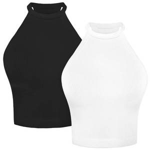 lot 6114 image: Sunzel Womens Ribbed Seamless Halter Neck Cropped Workout Tank Top