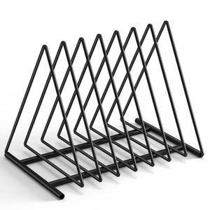 lot 6138 image: Fun Storage Triangle Desk File Organizer, 7 Slot Metal Desktop Sorter, Black
