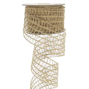lot 6140 image: HUIHUANG Natural Burlap Mesh Wired Ribbon 2.5 Inch x 10 Yards