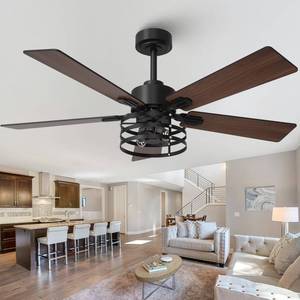 lot 7535 image: Vaczon 52 Inch Farmhouse Ceiling Fan With Light, 6-Speed DC Motor