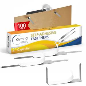 lot 8037 image: Olympx Self Adhesive Prong Paper Fasteners 100 Pack 2 Inch Capacity Steel