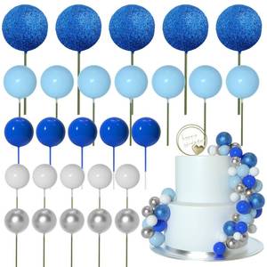 lot 8071 image: ASTARON Ball Cake Toppers 50 Pcs Assorted Blue White Silver Glitter Balls
