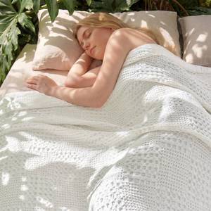 lot 9198 image: Joiedomi Cooling Waffle Blanket - Turkish Cotton King Size Soft White Blanket, Summer Breathable of Rayon Derived from Bamboo for Hot Sleepers, Luxuries Throw for Bed, Couch and Sofa, 108x90 Inches