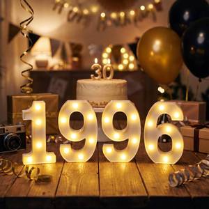 lot 9203 image: Wettal 4 Pcs 1996 Class Reunion Decoration 30th Birthday LED Letter Lights