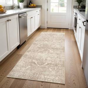 lot 9204 image: 3x8 Washable Runner Rug Vintage Medallion Kitchen Soft Rugs NaturalBeige