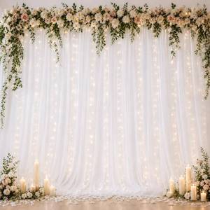 lot 9208 image: Ledido 10�8ft White Tulle Backdrop Curtains with Lights(2 Panels 5�8ft)