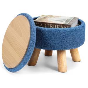 lot 9218 image: OGEMXU Ottoman Foot Rest, Small Round Ottoman with Storage, Boucle Teddy Velvet Footstool with Wood Legs, Soft Sponge Storage Ottoman for Living Room, Bedroom, Couch, Enterway (Dark Blue)