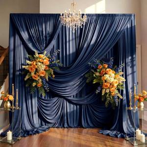 lot 9225 image: Party Village 50ft�15ft Navy Blue Backdrop Curtain for Wedding Parties